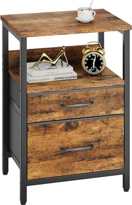 Produktbild von YMYNY Nachttisch Beistelltisch Stoffschubladen Metallgestell 40x30x53,8cm Wohnzimmer Schlafzimmer Vintage HST011H