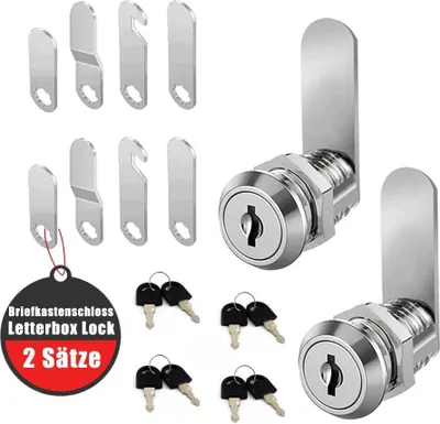 Produktbild von Briefkastenschloss 4 Schlüssel, Kommt mit 4 Verschiedene Schlossplatten, Briefkastenschloss 16mm, Spindschloss, Durchmesser 18mm Drawer Lock, Schranktüren, Hebelschloss für Briefkästen