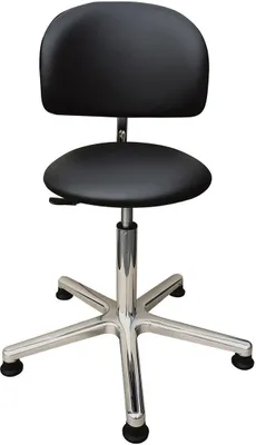 Produktbild von Drehhocker Indianapolis mit Rückenlehne | Sitzhöhe 44-57cm | Ø 61cm | Tragfähigkeit 110kg | Kunstleder-Sitz | Aluminium-Fußkreuz mit Gleiter | Pilz Schwarz