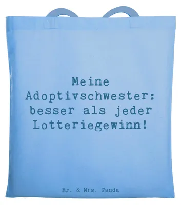 Produktbild von Mr. & Mrs. Panda Shopping Tasche Spruch Adoptivschwester Wunder - Sky Blue - Geschenk, Segen, Freude, totebag, Jutebeutel, Familie, Schwesternliebe, Glück, canvas, Liebe