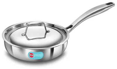 Bratpfanne 18 cm, Triply Edelstahl, mit Deckel, silber