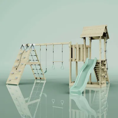 Produktbild von OutdoorToys Spielturm Roskilde aus Holz in Grün Trapezstange