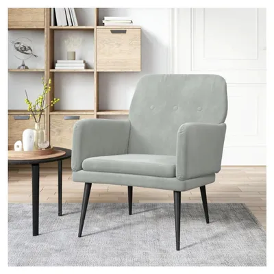 Produktbild von Sessel Hellgrau 62x79x79 cm Samt, Wohnzimmerstuhl, Lesesessel, Stillsessel, Fernsehsessel
