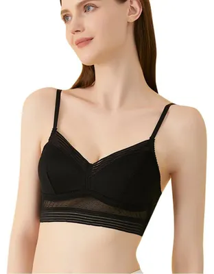 Produktbild von BWOOOWE BH Damen ohne Bügel Bralette y BH Rückenfrei Spitzenrand Nahtloser Leichte Stützfunktion Push up Damen-BHS Tief Ausgeschnittene Unterwäsche (Hautfarbe L)