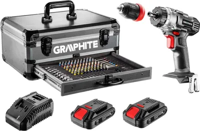 Produktbild von GRAPHITE Akku-Bohrschrauber 2x18V, Alukoffer mit 109er Akku