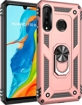 Produktbild von LaimTop Huawei P30 Lite Hülle, Hybrid Robuste Rüstung Drehbarer Ring Halter Ständer Dual Layer Hard PC + TPU Stoßfest Schutzhülle für Huawei P30 Lite Roségold