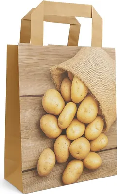 Produktbild von Papiertragetasche braun, Motiv: "Kartoffeln" 90g/qm, 18 + 8 x 22 cm, 50 Stück