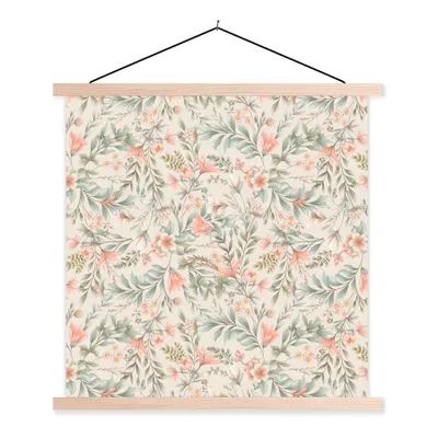 Produktbild von MuchoWow® Textilposter Blumen - Vintage - Muster 120x120 cm mit holzfarbenen Rahmen - Textil-Poster