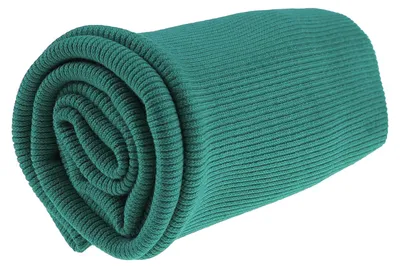 Aufgerolltes geripptes Strickbündchen in Petrol, 16x80 cm – elastischer Bündchenstoff.