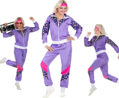 Produktbild von Violetter 80er Jahre Damen Jogginganzug 80er Jahre, M - 38/40