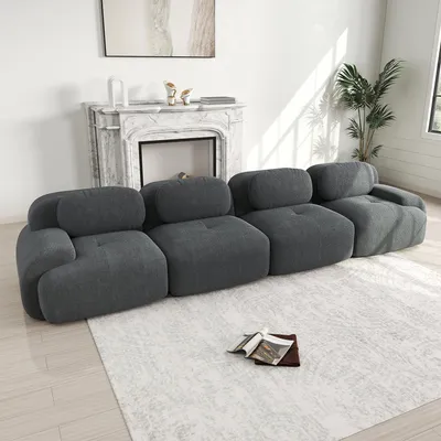 Obrázek produktu pro MODFU Rohová sedačka pro 4 osoby, modulární sofa s prohnutými područkami a protiskluzovou spodní stranou, bez rámu, určená k relaxaci, bez podnožky, šedá barva