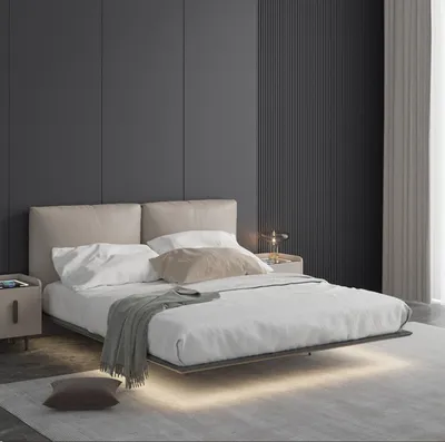 Image de Lit mural gris clair Lit LED Designer Bois Lits doubles