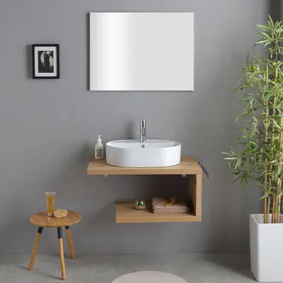 Immagine prodotto di Mobile bagno sospeso rovere naturale 80cm con lavabo d'arredo | Kyoto
