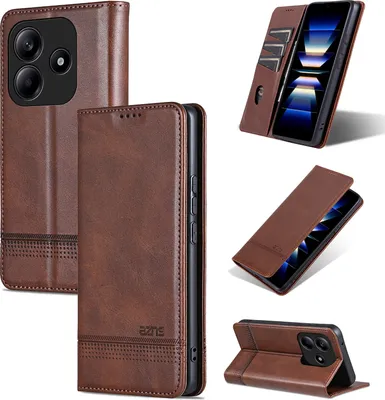 Obrázek produktu pro Kožené pouzdro pro Xiaomi Redmi Note 14 5G, skládací peněženkové pouzdro s magnetickým uzávěrem a stojánkem Káva