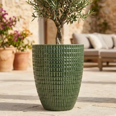 Produktbild von Provencelia Keramik Pflanzkübel Verne B11, Ø32 x H40 cm, frostbeständig, handgefertigt, glasiert, Outdoor, Garten, Terrasse, winterfest