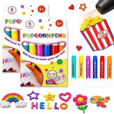 3D-Popcornstifte, 2 Stück, 6 Farben, Puffy-Paint-Stifte für Karten
