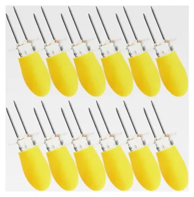 Produktbild von 12 Edelstahl-Maiskolbenhalter und kompakte Maiskolbenspieße mit Silikongriff für Grill, Party und Camping