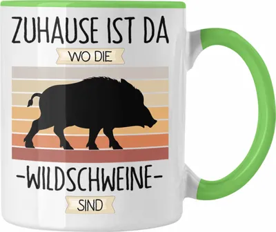 Produktbild von Trendation - Jäger Tasse Geschenk Geschenkidee Lustiger Spruch Zuhause Ist Da Wo Die Wildschweine Sind Jagd Jagen (Grün)