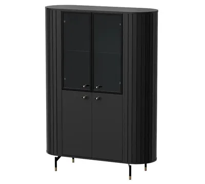 Produktbild von Vitrine ZAVEN, Wohnzimmervitrine mit Glas- und Volltüren, Standvitrine mit Stauraum, Vitrinenschrank für Wohnzimmer, Esszimmer und Flur, Schwarz