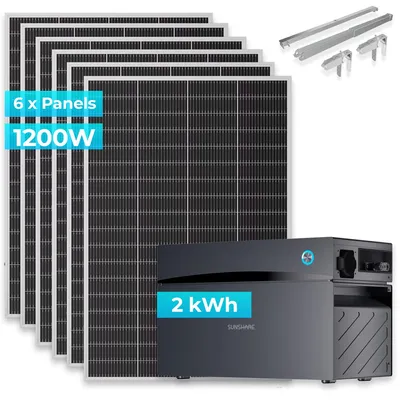 Produktbild von SUNSHARE Ray Lite 1200W + 2 kWh Kapazität Balkonkraftwerk-Komplettset Glory Stromspeicher & Halterung – Modular erweiterbares Solarsystem