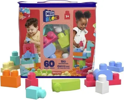 Zdjęcie produktu dla Klocki Mega Bloks Sac de Construction, Średnie, Różowe, 60 Brików, Kompatybilne, Dla Dzieci 12m+