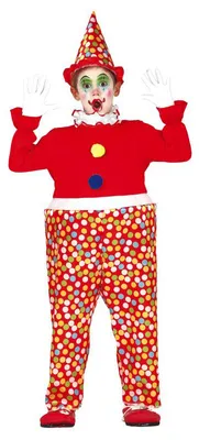 Produktbild von buntes Clown Kostüm für Kinder mit Hut, Größe:98/104