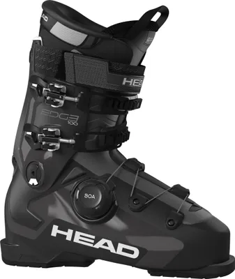 A single black ski boot is shown from a side-diagonal angle against a white background.