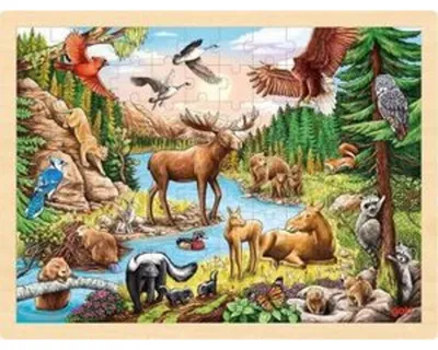 Produktbild von Goki Holzpuzzle Nordamerikanische Wildnis Tiere 96 Teile Kinderpuzzle