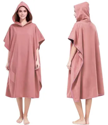 Immagine prodotto di Poncho da bagno con cappuccio, in microfibra, ad asciugatura rapida, color rosa