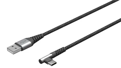 Produktbild von Goobay USB C auf USB A Kabel, 90 Grad Winkel, 1m, grau, 60W Schnellladekabel