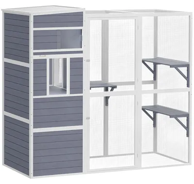 Produktbild von PawHut Katzengehege Outdoor Katzenhaus Holz mit 3 Plattformen wetterfestem Dach