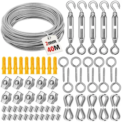 Produktbild von Drahtseil Set 40m 2mm PVC-ummantelt Edelstahl mit Spannschloss und Zubehör