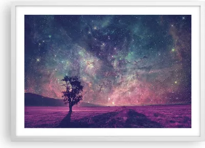 Produktbild von Gerahmtes Poster - Weißer Rahmen - Kosmos Baum Wiese - 70x50 cm - Wand Bild - Wanddeko - Wandbilder - Kunstposter - Wandposter - Bilderrahmen - Bilder - Kunstdruck - Wandbild - P2WAA70x50-4225