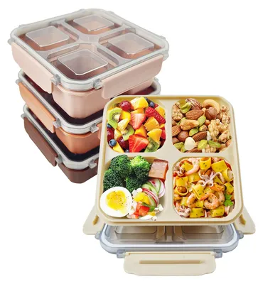 Produktbild von 4-teiliges Snackbox-Set mit Fächern, Bento-Snackbox mit 4 Fächern, Lunchbox für Kinder und Erwachsene, Frühstücksbox, Snackbox, Mahlzeitenboxen, Lunchbox für Schule, Arbeit und unterwegs