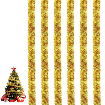 6er Set Gold Weihnachtsgirlanden, 200 cm, Metall, Lametta