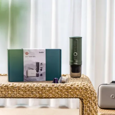 Zdjęcie produktu dla Outin OTEM-01-FG-Bag Zestaw podróżny Nano Forest Green, Zielony, Kapsułka kawy, Kawa mielona, 20 bar, 92 °C, 7500 mAh, 2,5 h