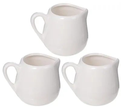 Produktbild von Keramik-Soßenkännchen mit Griff - 3er Set Mini-Milchkännchen für Milch und Soßen - Tropffreier Auslauf - Weiß