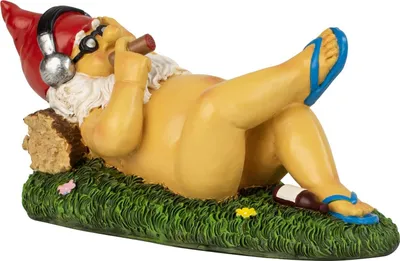 Produktbild von Nackter Zwerg mit Kopfhörer und Zigarre Gartenzwerg 30 cm