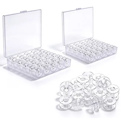 50 Nähmaschinenspulen, transparent, mit 2 Aufbewahrungsboxen