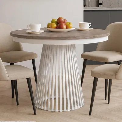 Produktbild von BEAUTYSOFA | Runder Ausziehbarer Tisch LUMI Ø 100–180 cm, Tisch für Esszimmer, Loft-Stil, Skandinavische, Weiß/Warmia Walnuss