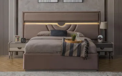 Immagine prodotto di Letto matrimoniale Comodini Beige Set 3 pezzi Base letto