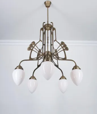Produktbild von Pendelleuchte Messing Glas H: max. 137 cm in Berliner Opal Weiß E27 Jugendstil