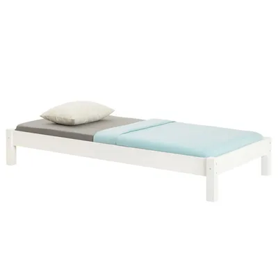 Produktbild von Futonbett TAIFUN aus massiver Kiefer in weiß, schönes Bett in 90 x 190 cm, praktisches Bettgestell mit Holzfüße