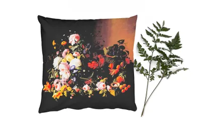 Produktbild von MuchoWow® Zierkissen Sofakissen Wohnzimmer Dekokissen 45x45 cm Stilleben mit Blumen und Früchten - Kunstwerk - Alte Meister - Schlafpolster - Polster für das Sofa