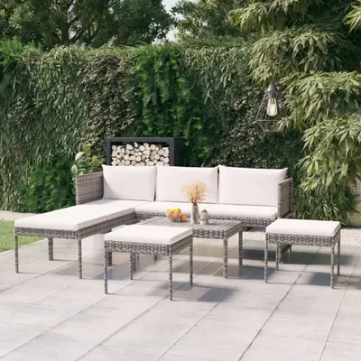 Produktbild von ZMH 6-tlg. Garten-Lounge-Set mit Kissen Poly Rattan Grau