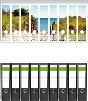 Produktbild von Wallario 9 Stück breite Ordner inkl. Klebeetiketten mit Motive Auf dem Sandweg zum Strand -  Set mit Rückenschildern / Ordnerrücken Stickern