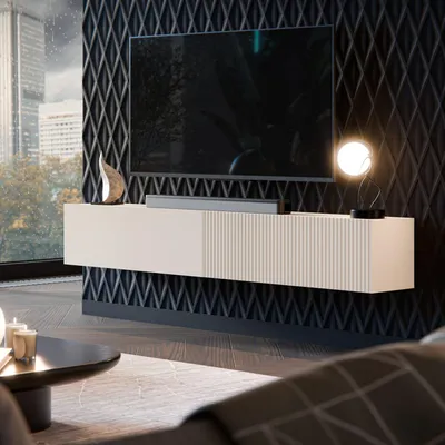 Image de Sindia - Meuble TV 200x30x31h cm Beige, une Étagère