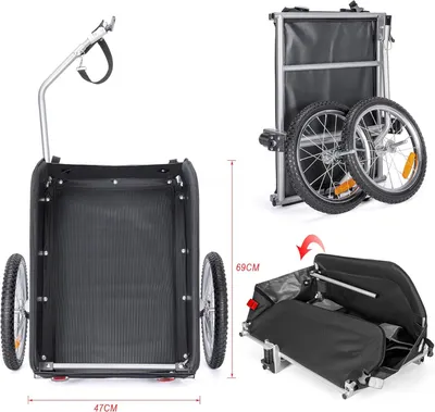 Immagine prodotto di Rimorchio per bicicletta – con ammortizzatore – capacità di carico 120 litri – portata massima 40 kg – colore nero