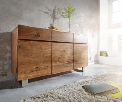 Produktbild von DELIFE Sideboard Live-Edge 147 cm Akazie Natur 3 Türen 3 Schübe