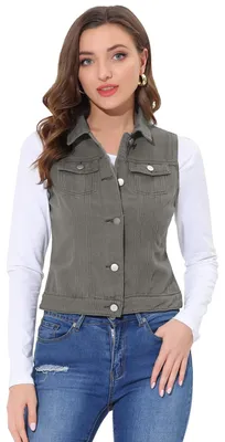 Productafbeelding van Allegra K dames jeansvest, mouwloos, met knoopsluiting, denim reversvest met zakken